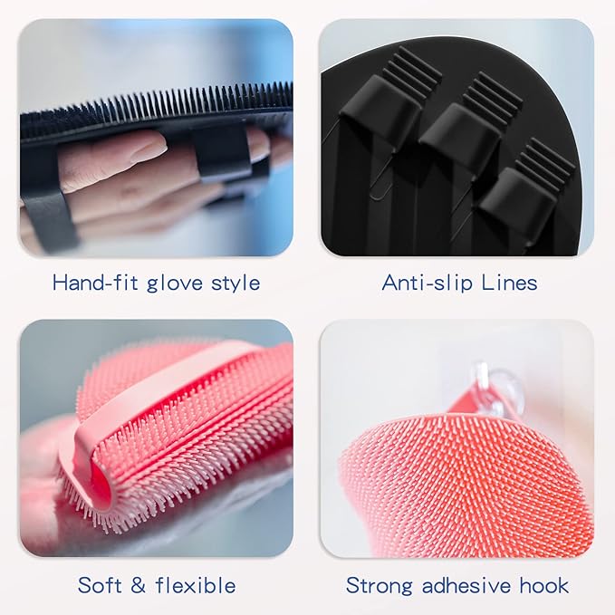 Manmihealth Silicone Back Scrubber & Soft Bath Glove Set, Super-Exfoliating - Image 5