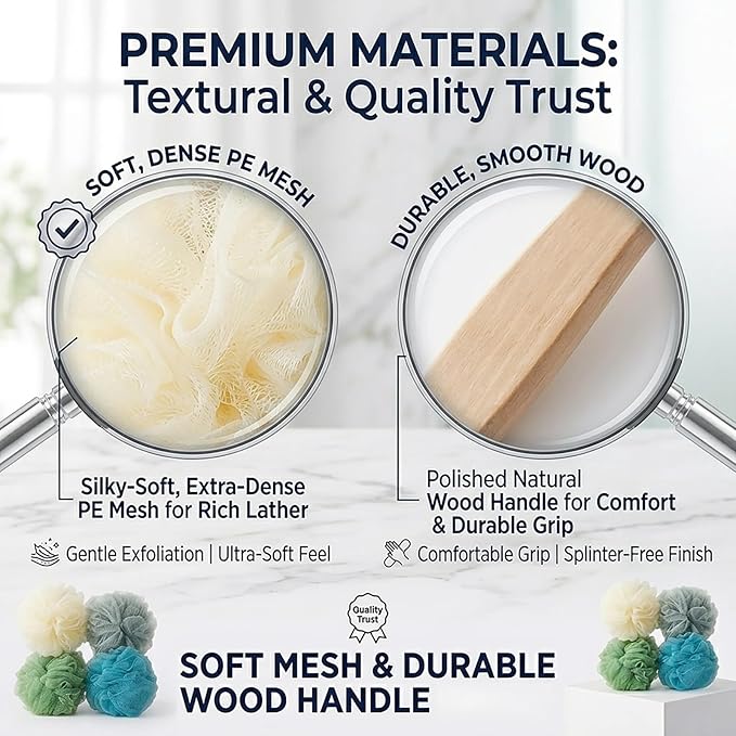 4 Pack Large Bath Puff Loofah Sponge - Image 3