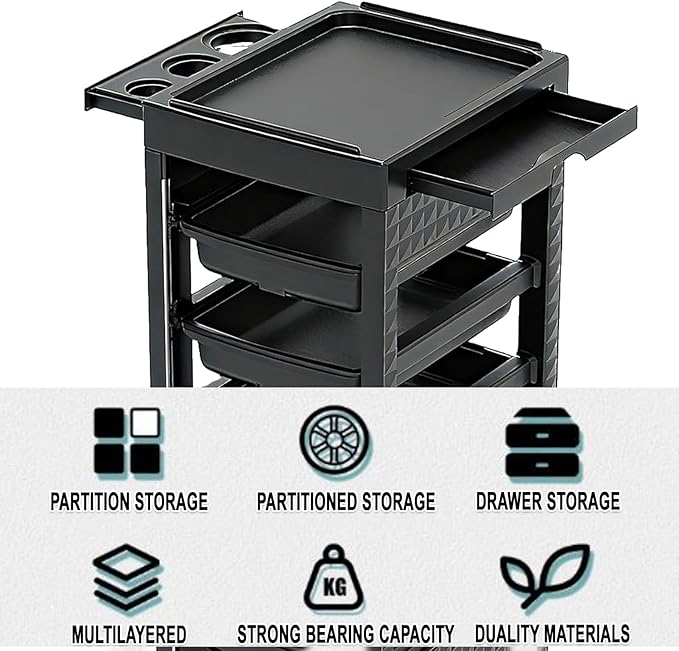 Salon Trolley Cart with Wheels & 5 Drawers, Salon Rolling Stations - Image 6