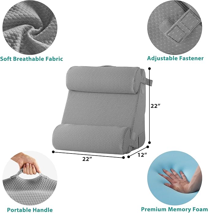 Bedluxe Adjustable 4pcs Bed Wedge Pillow Set, Memory Foam Wedge Pillows Post - Image 5