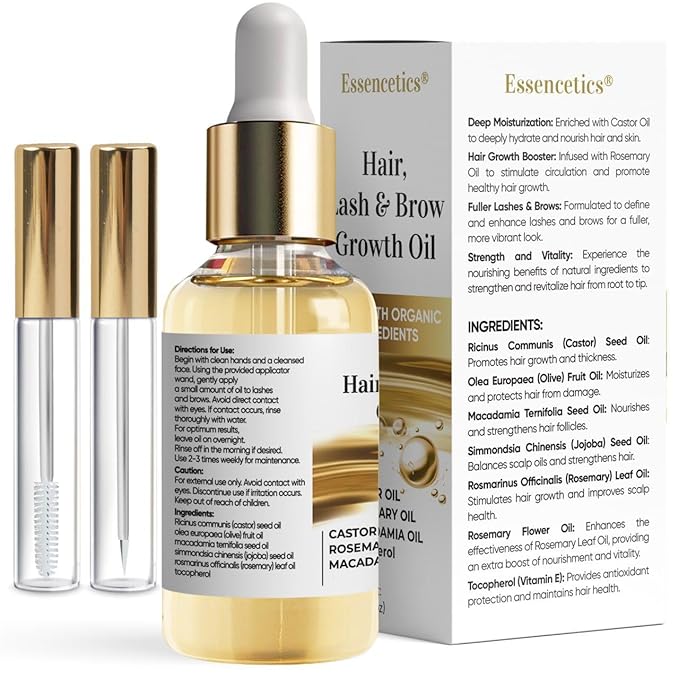 Castor Oil Organic Cold Pressed Unrefined Glass Bottle, Eyebrow Eyelash Growth - Image 2