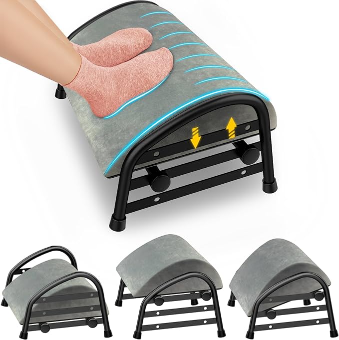 YEASHEIN Adjustable Foot Rest for Under Desk at Work, Velvet Under Desk Footrest with Metal Frame, Padded Foot Stools for Under Office Desk, Ergonomic Leg Rest for Desk Chair, Car, Computer - Gray