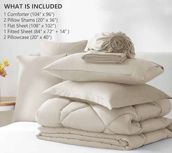 CozyLux California King Comforter Set Oatmeal - Image 9