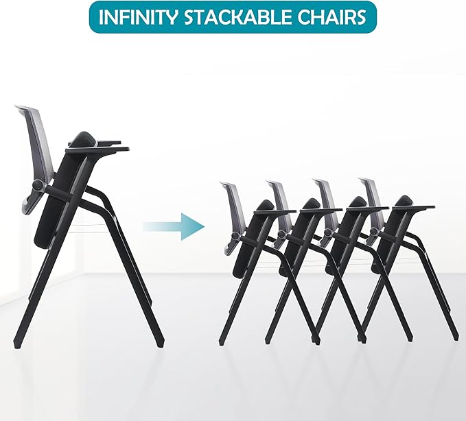 BLANEDUO Conference Room Chairs, Folding Office Desk Chair with Lumbar Support and Sliding Armrest with Casters, Stackable Office Guest Chairs & Reception Chairs(4 Pack)