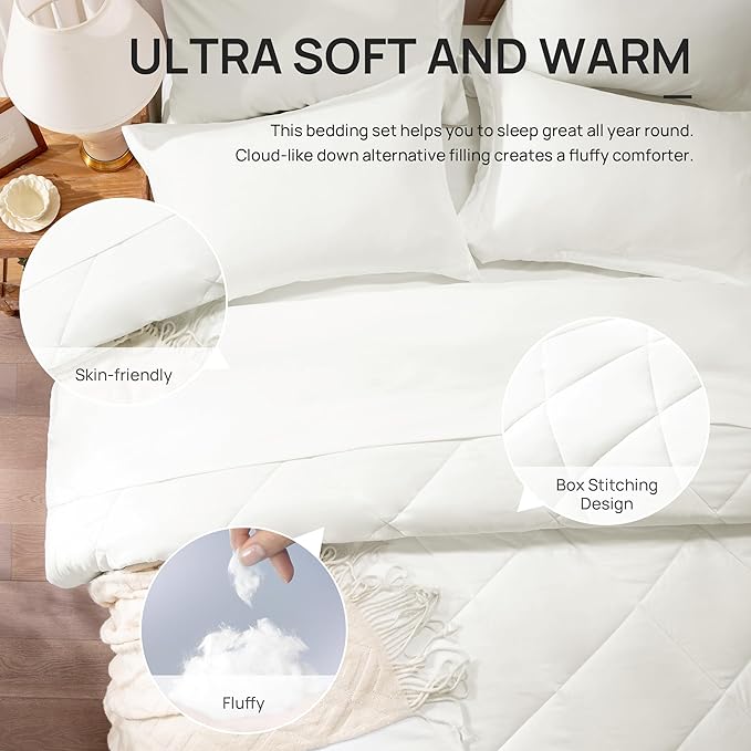 Love's cabin Twin XL Comforter Set Ivory, 5 Pieces Twin XL Bed in a Bag - Image 4