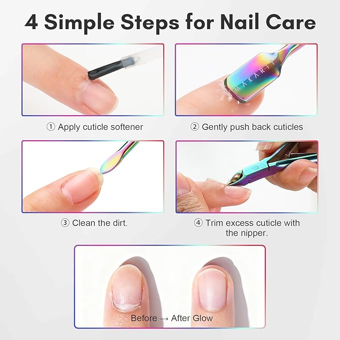 Makartt Cuticle Trimmer: Cuticle Nipper and Cuticle Pusher Set, Rainbow - Image 7