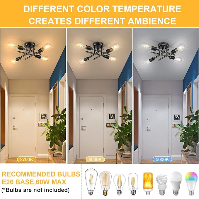 SunRider Industrial 4-Light Semi Flush Mount Ceiling Light Fixture, Oil Rubbed - Image 3
