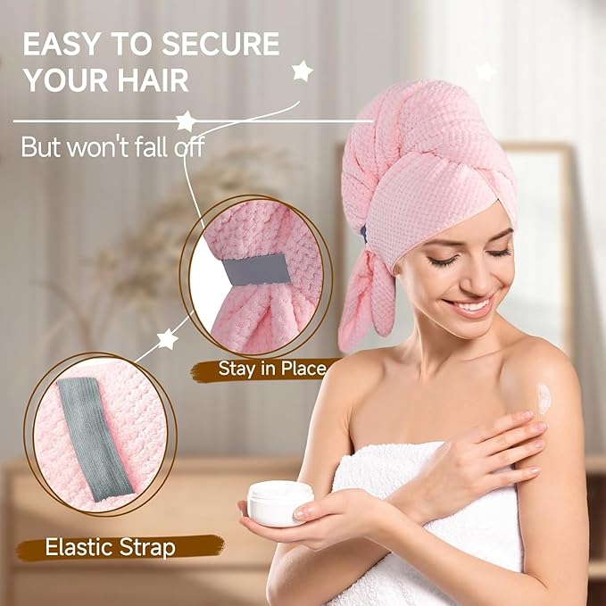 Microfiber Hair Towel Wrap Turban 2 Pack Large | Super Absorbent Quick Dry & - Image 5