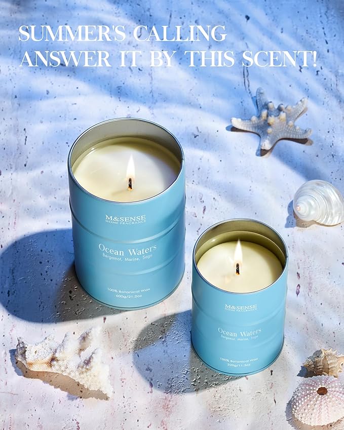 M&SENSE Ocean Waters Scented Candles Large Beach Candle, Summer Soy Candles - Image 3