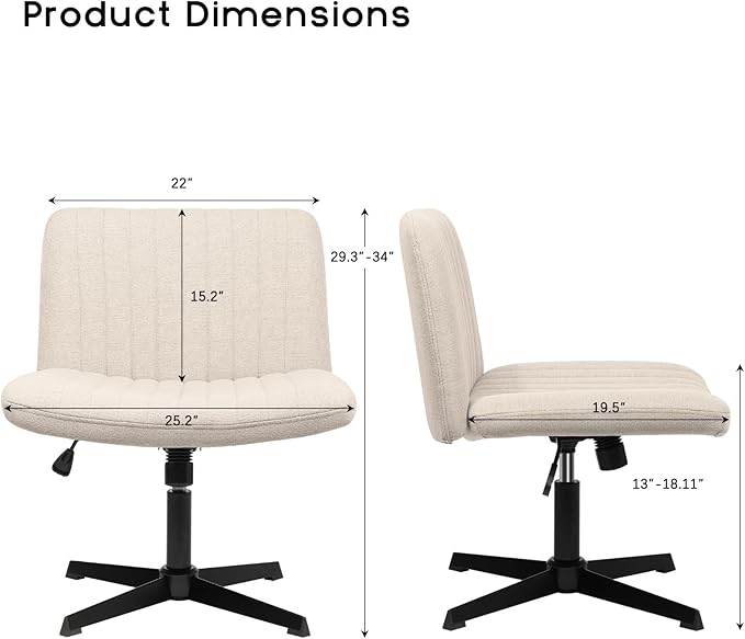 PUKAMI Criss Cross Chair,Comfy Cross Legged Office Desk Chair No Wheels,Modern Fabric Swivel Adjustable Height Mid Back Wide Seat for Home Office Computer Makeup Vanity Task(Beige)