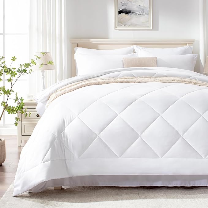 Love's cabin King Size Comforter Set White, 7 Pieces King Bed in a Bag - Image 2