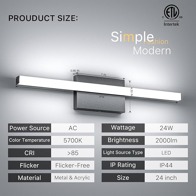 24 Inch LED Bathroom Vanity Light Bar 5700K Dimmable Led Bathroom Light Over - Image 2