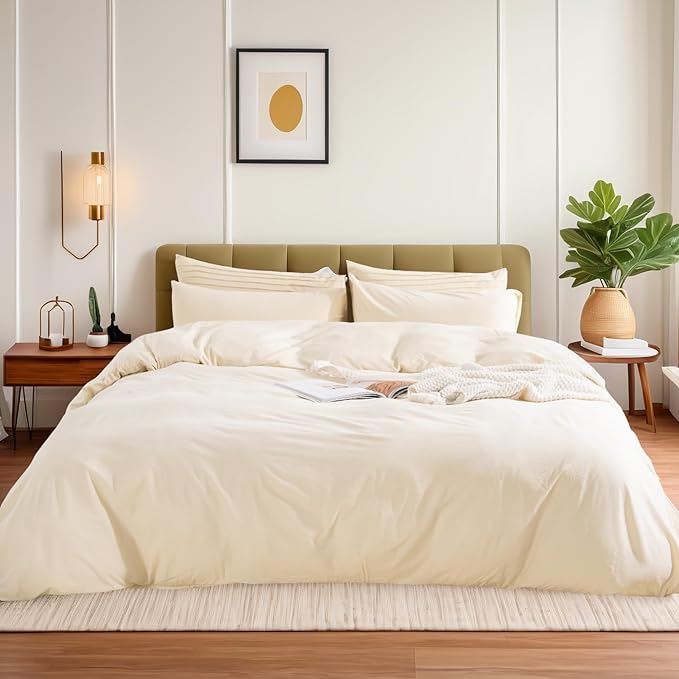 NEXHOME PRO Duvet Cover Set King Size Linen Look Textured Organic Natural 100% - Image 2
