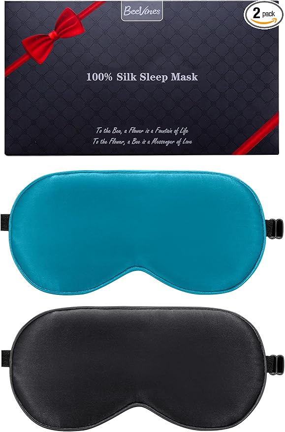 BeeVines 100% Real Mulberry Silk 2 Pack Sleep Mask, Pure Silk Eye Masks by BeeVines