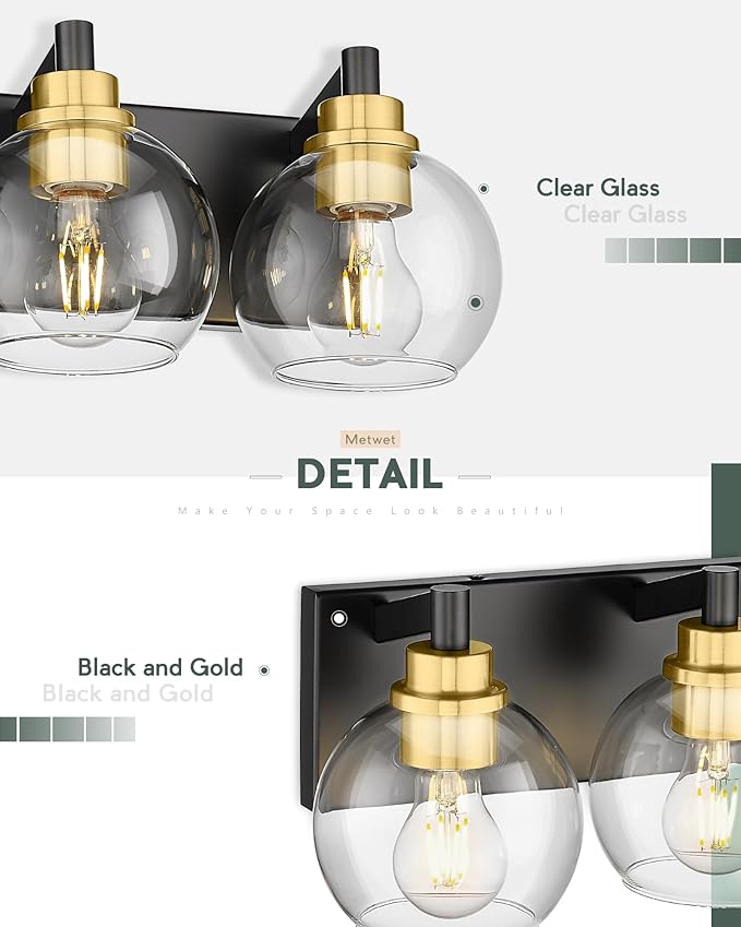 Bathroom Light Fixtures, 4-Light Black and Gold Bathroom Vanity Light, 26 Inch - Image 3