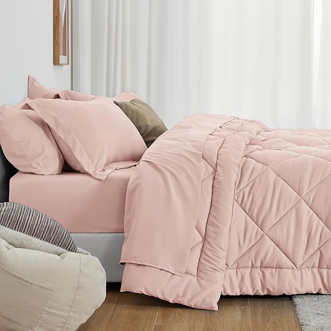 Love's cabin Queen Comforter Set Pink, 7 Pieces Queen Bed in a Bag, All Season - Image 3