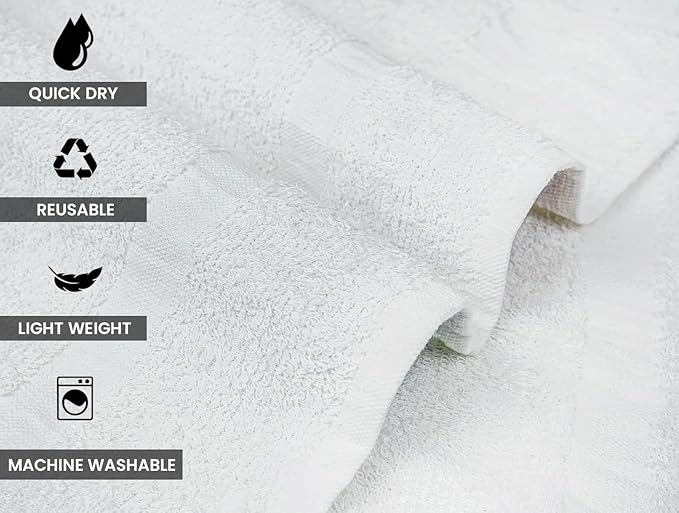 CH White Bath Towels Bulk Pack of 36 – Pure Cotton Lightweight & Absorbent - Image 3