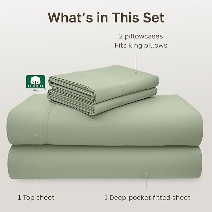 California Design Den Natural 100% Cotton Bed Sheets King Size Set - Image 4