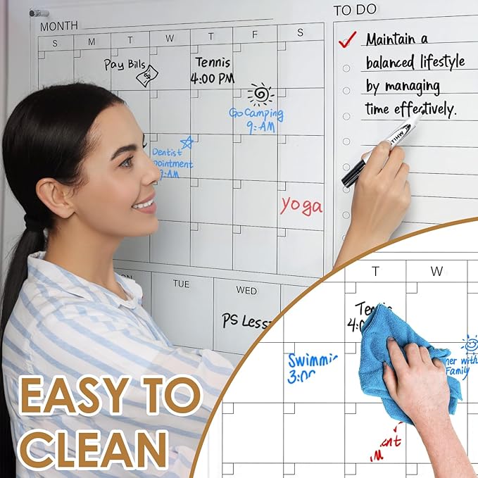 MAKELLO Acrylic Calendar for Wall 32" x 24", Clear White Board Calendar for Office, School, Home, Monthly Whiteboard with Weekly