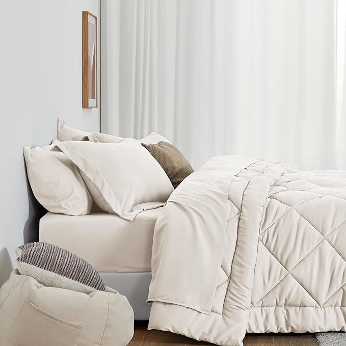 Love's cabin King Size Comforter Set Off White, 7 Pieces King Bed in a Bag - Image 3