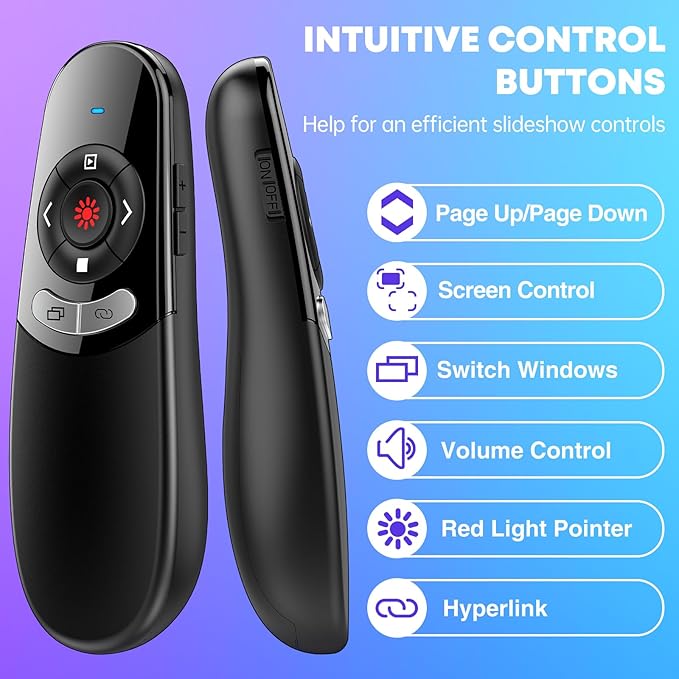 2 in 1 Type C USB Presentation Clicker Red Light, Wireless Presenter Remote PPT Clicker for Computer Presentations, Slide Advancer for Mac Laptop