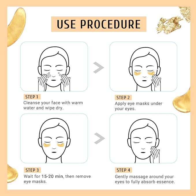 PEAUAMIE Under Eye Patchs 24k Gold Eye Mask and Hyaluronic Acid and Rose - Image 6