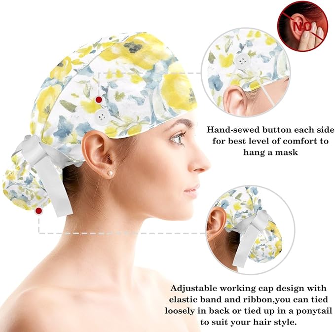 Scrub Cap with Hair Scrunchy, Ponytail Holder Surgical Cap - Image 3