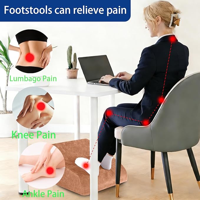 Opuvidity Foot Rest for Under Desk at Work, Ergonomic Under Desk Footrest with Washable Cover for Office, Home & Gaming Leg Elevation Pillow Brown