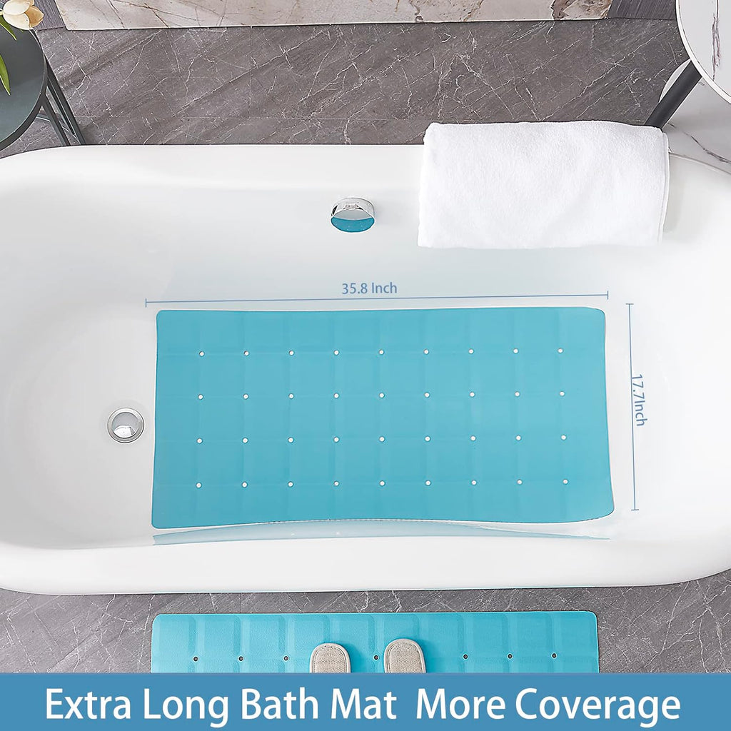 Foldable Silicone Bathtub Mat: Jumbo Size Heavy Duty Safety Bath Mat for Tub Without Suction Cups Non Slip Bath & Shower Mat for Textured, Reglazed, Refinished Tub (Blue, 35.8 x 17.7)