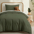 LOVQUE Olive Green Cotton Duvet Cover Twin Size, Linen Like Natural Bedding Set by LOVQUE