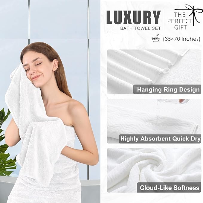 4 Piece Extra Large Bath Towel 35"x70" Oversized Bath Sheet White Bath Towel Set - Image 3