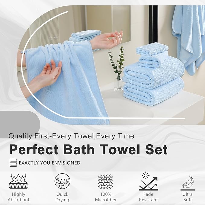 8 Piece Bath Towel Set Blue|2 Oversized Large Bath Sheet, 2 Hand Towels - Image 6
