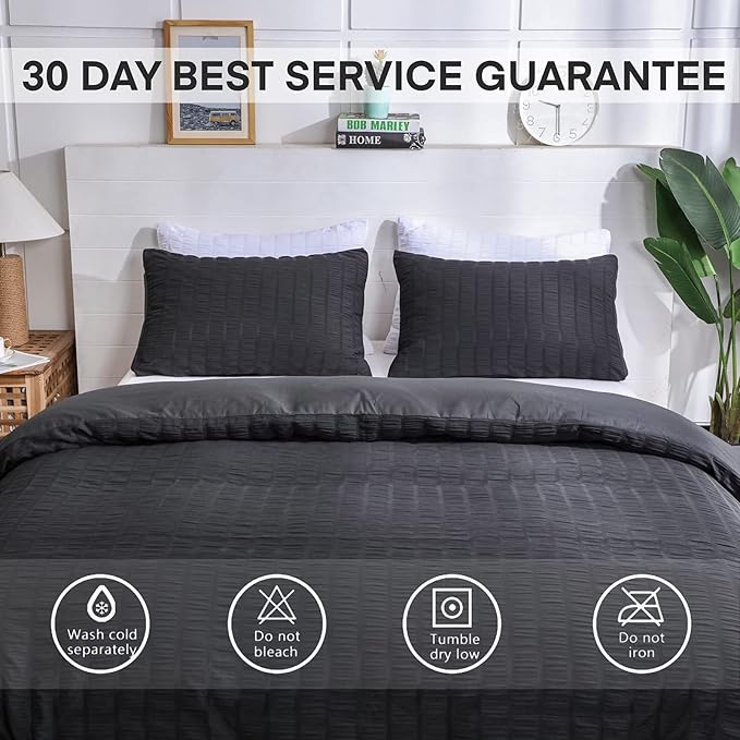 AveLom Seersucker Duvet Cover Set Queen Size, 3 Pieces, Textured Duvet Cover - Image 7
