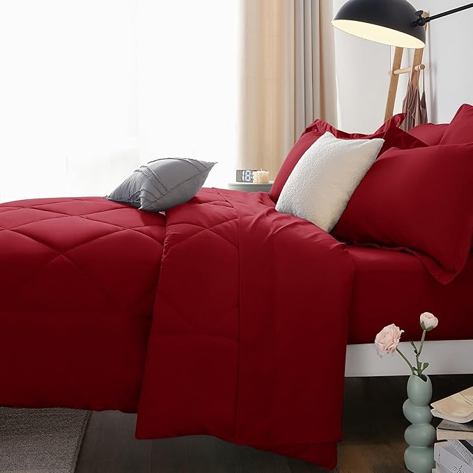 CozyLux Full Size Comforter Sets Dark Red - Image 9