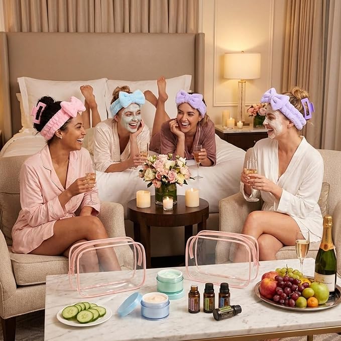 Hoteam 24 Pcs Spa Party Favors Supplies 6 Spa Headband 6 Plush Sleep Eye Mask 6 - Image 3