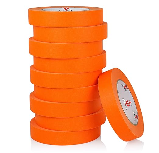 BOMEI PACK Orange Painters Tape 1 Inch - Paint Tape 10 Rolls x 1 Inch x 55 Yards - Painter's Tape Orange Masking Tape for Walls Painting, DIY Crafting, Decoration, and School Project, Total 550 Yards