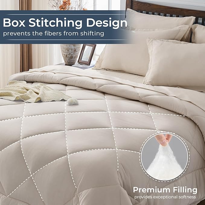 HEVUMYI Beige Tan King Comforter Set - Image 4