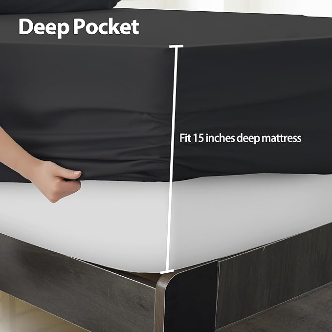 California King Size Fitted Sheet Only Black, 100% Egyptian Cotton 600 Thread - Image 3