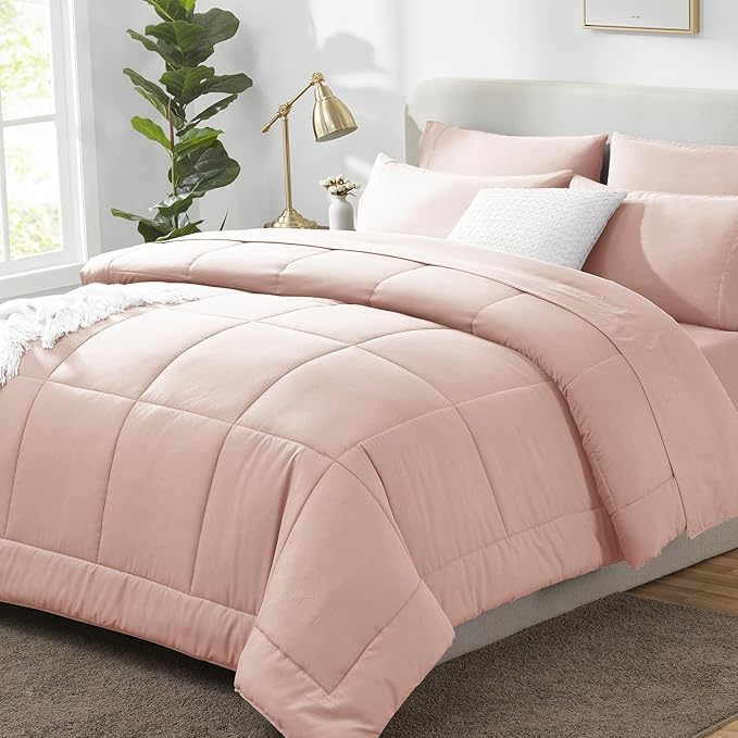CozyLux King Size Comforter Set Blush Pink, 7 Pieces Bed in a Bag, All Season by CozyLux