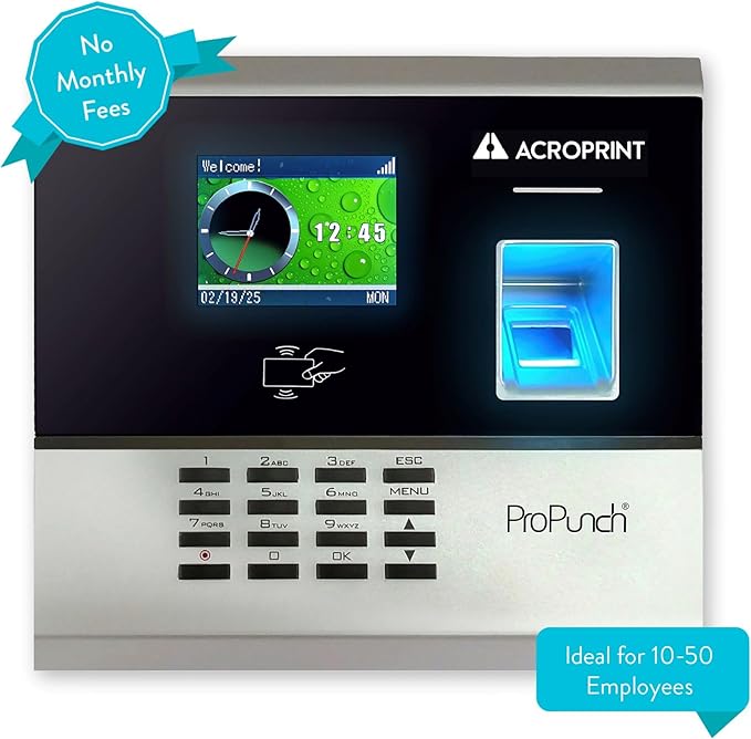 Acroprint ProPunch Time Clock System for Employees – Biometric Fingerprint Time Clock for Small Business, No Monthly Fees, Advanced Time Card Machine with Employee Time Tracker