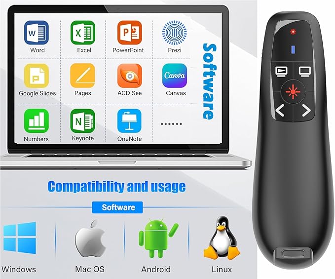 Presentation Clicker with Case Storage, Wireless Presenter Remotes with USB-A&C Receiver,Suitable for Both Desktop Computers and laptops, Mac Keynote,Including Batteries and Storage Bag,LBBYDDLL