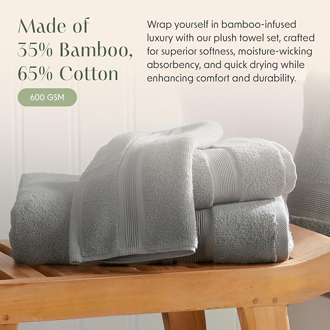 Springtree Home Luxury Bamboo Rayon Bath Towel Set 6 Piece Set | 35% Bamboo - Image 3