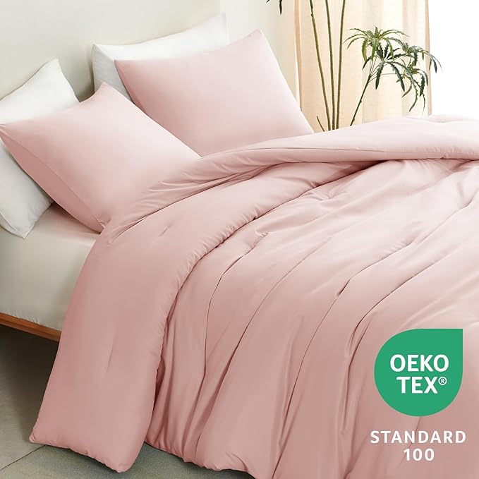 CozyLux Queen Comforter Set Blush Pink, 3 Pieces Solid Comforters Queen Size - Image 4