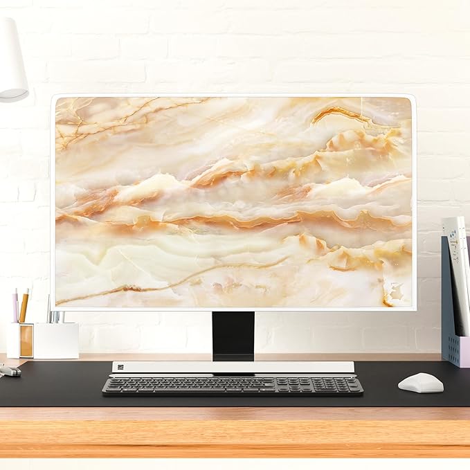 Baocicco Abstract Computer Monitor Cover with Marble Design Aesthetic Laptop Computer Cover for Xmas Home Office Decoration Anti-Static Dustproof Protective Covers for LCD/LED/HD 26, 27, 28 Inch