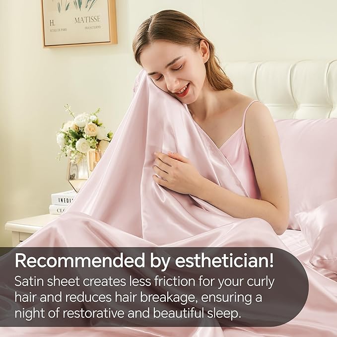 BEDELITE Satin Sheets Full Size Bed Set, Luxury Soft Pink Silky Sheets - Image 4