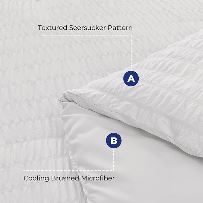 HYMOKEGE White Duvet Cover Full Size, Ultra Soft 3-Piece Seersucker Duvet Cover - Image 3