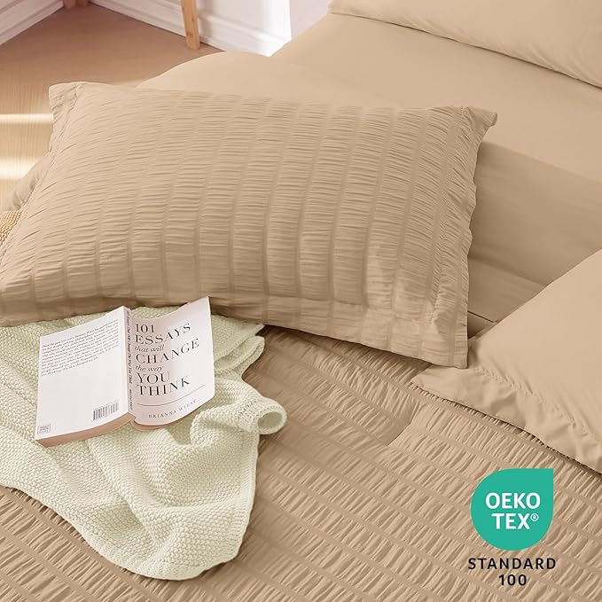 MUXHOMO 7 Pieces Full Comforter Set, Seersucker Bed in a Bag Full Size - Image 8