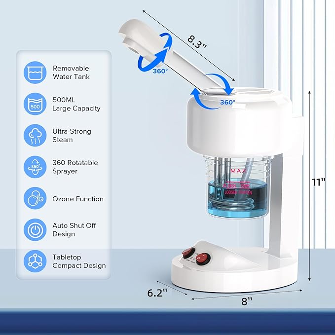 Portable Facial Steamer with Removable Water Cup, UV Ozone Nano Ionic Face - Image 4