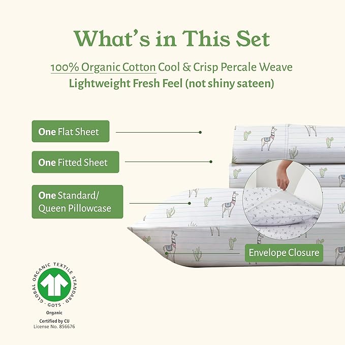 California Design Den Printed Twin Extra Long Sheet Set, 100% Organic Cotton - Image 4