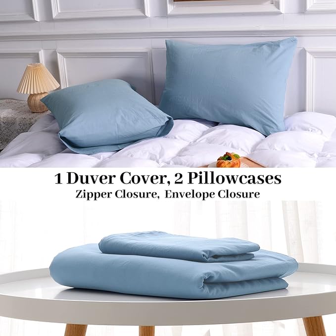 NEXHOME PRO Duvet Cover Set 100% Washed Cotton Full Size Linen Feel Textured - Image 9